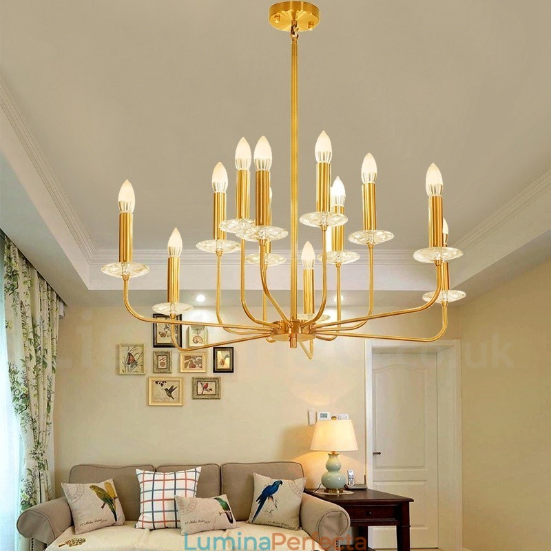 Candelabru cu pandantiv din alamă, retro, rustic, de lux, cu 12 lumini