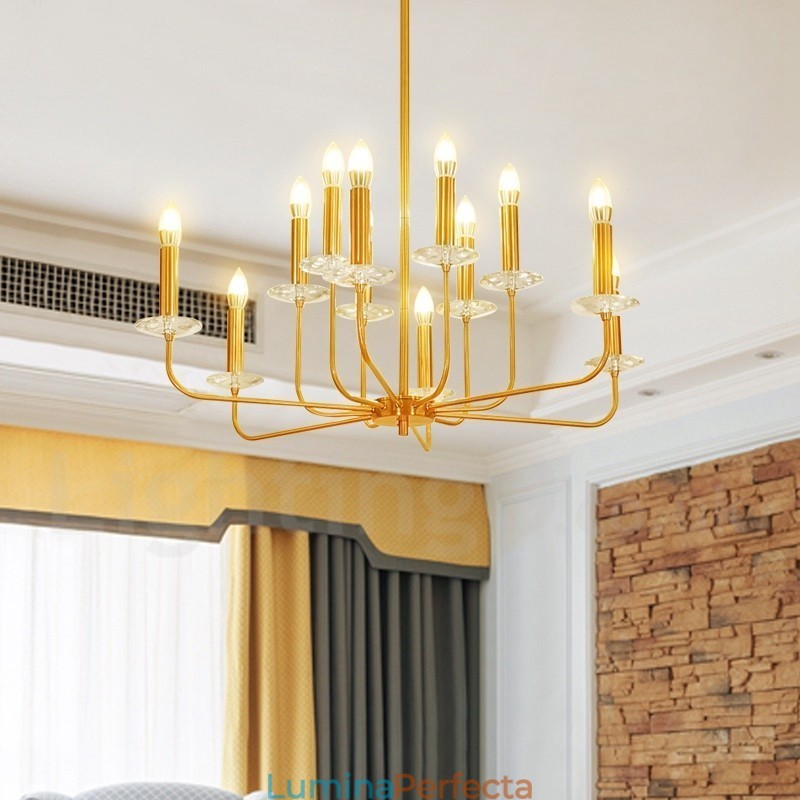 Candelabru cu pandantiv din alamă, retro, rustic, de lux, cu 12 lumini