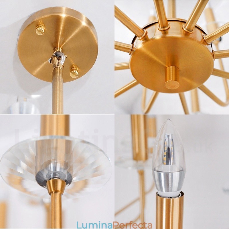 Candelabru cu pandantiv din alamă, retro, rustic, de lux, cu 12 lumini