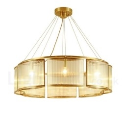 Candelabru cu pandantiv din alamă, retro, rustic, de lux, cu 8 lumini, cu abajur din sticlă
