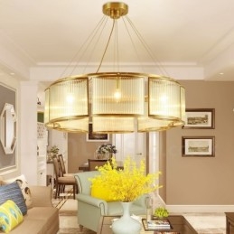 Candelabru cu pandantiv din alamă, retro, rustic, de lux, cu 8 lumini, cu abajur din sticlă