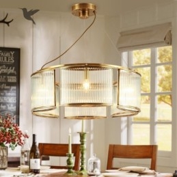 Candelabru cu pandantiv din alamă, retro, rustic, de lux, cu 6 lumini, cu abajur din sticlă