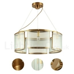 Candelabru cu pandantiv din alamă, retro, rustic, de lux, cu 6 lumini, cu abajur din sticlă