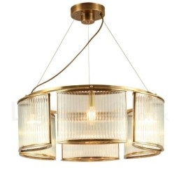 Candelabru cu pandantiv din alamă, retro, rustic, de lux, cu 6 lumini, cu abajur din sticlă