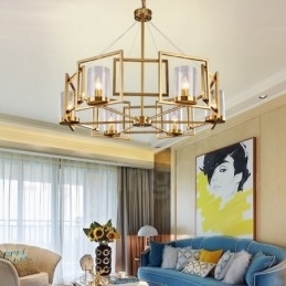 Candelabru cu pandantiv din alamă, retro, rustic, de lux, cu 6 lumini, cu abajur din sticlă