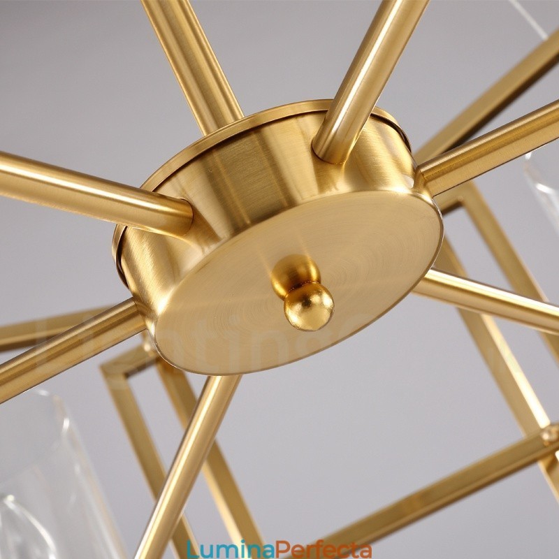 Candelabru cu pandantiv din alamă, retro, rustic, de lux, cu 6 lumini, cu abajur din sticlă