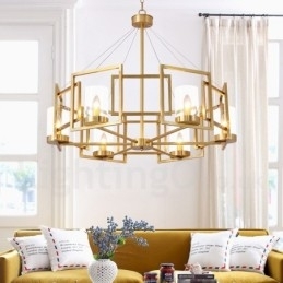 Candelabru cu pandantiv din alamă, retro, rustic, de lux, cu 6 lumini, cu abajur din sticlă