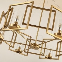 Candelabru cu pandantiv din alamă, retro, rustic, de lux, cu 6 lumini, cu abajur din sticlă
