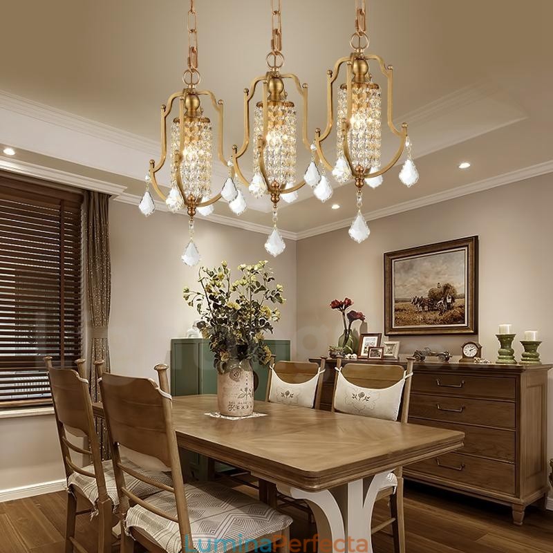 Candelabru cu pandantiv din alamă, retro, rustic, de lux, cu 1 lumină, cu abajur de cristal