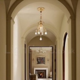 Candelabru cu pandantiv din alamă, retro, rustic, de lux, cu 1 lumină, cu abajur de cristal