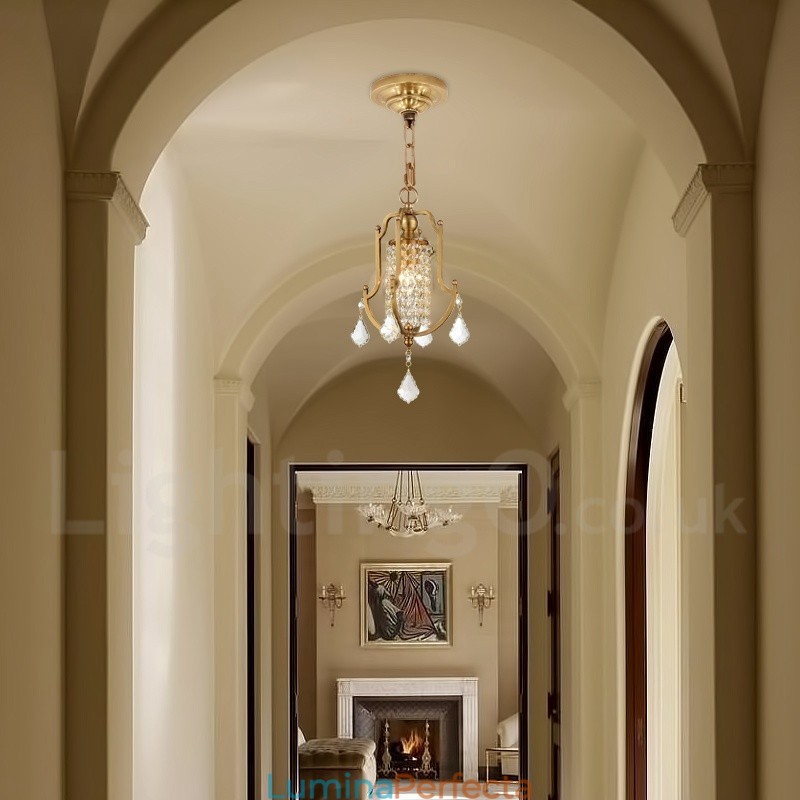 Candelabru cu pandantiv din alamă, retro, rustic, de lux, cu 1 lumină, cu abajur de cristal