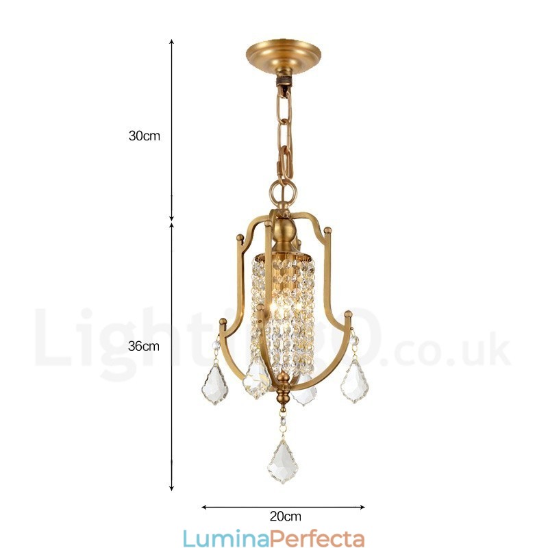 Candelabru cu pandantiv din alamă, retro, rustic, de lux, cu 1 lumină, cu abajur de cristal