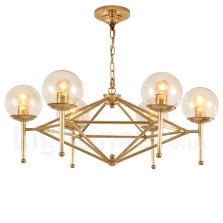 Candelabru cu pandantiv din alamă, retro, rustic, de lux, cu 6 lumini, cu abajur din sticlă Candelabru cu pandantiv din alamă, retro, rustic, de lux, cu 6 lumini, cu abajur din sticlă