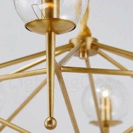 Candelabru cu pandantiv din alamă, retro, rustic, de lux, cu 6 lumini, cu abajur din sticlă