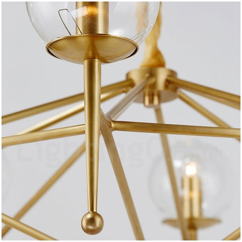 Candelabru cu pandantiv din alamă, retro, rustic, de lux, cu 6 lumini, cu abajur din sticlă