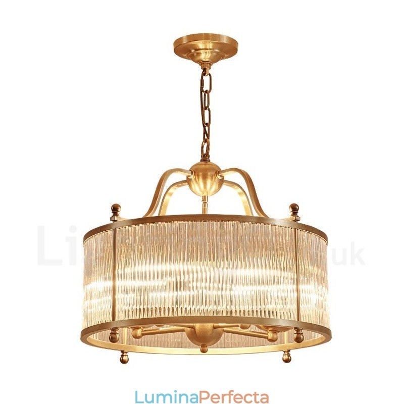 Candelabru cu pandantiv din alamă, retro, rustic, de lux, cu 5 lumini, cu abajur din sticlă