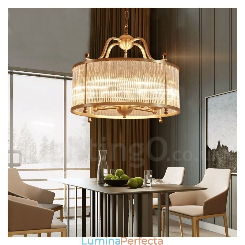 Candelabru cu pandantiv din alamă, retro, rustic, de lux, cu 5 lumini, cu abajur din sticlă