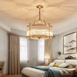 Candelabru cu pandantiv din alamă, retro, rustic, de lux, cu 5 lumini, cu abajur din sticlă
