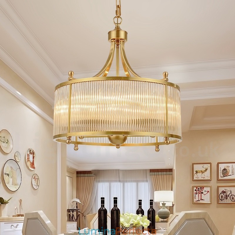 Candelabru cu pandantiv din alamă, retro, rustic, de lux, cu 5 lumini, cu abajur din sticlă
