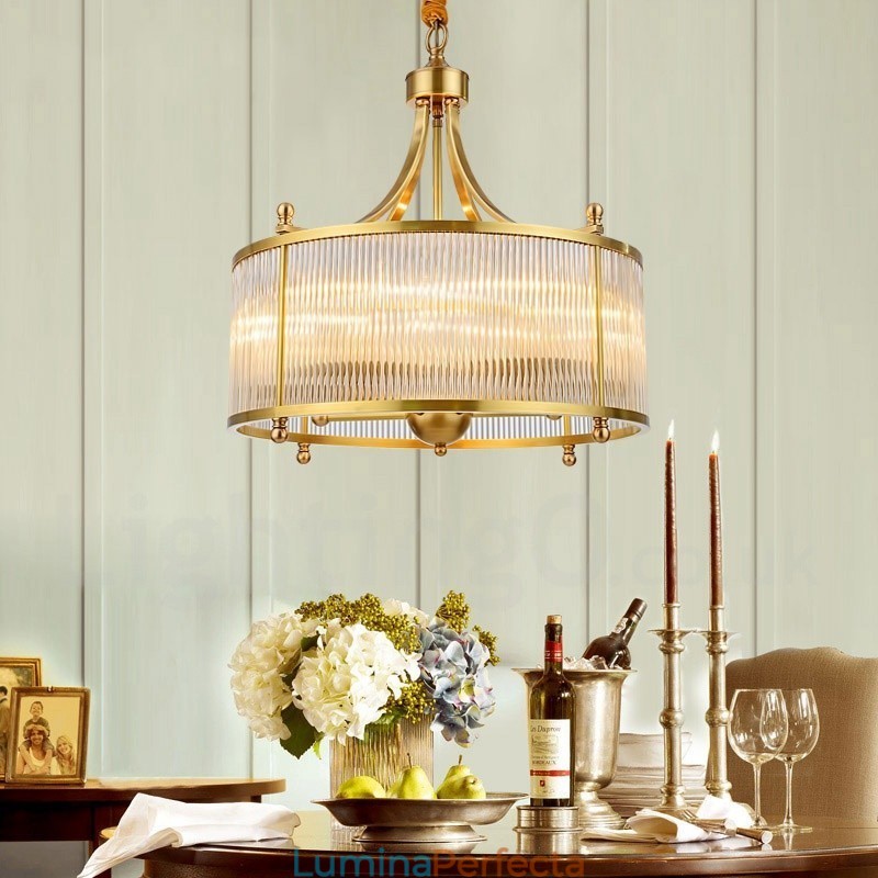 Candelabru cu pandantiv din alamă, retro, rustic, de lux, cu 5 lumini, cu abajur din sticlă