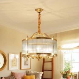 Candelabru cu pandantiv din alamă, retro, rustic, de lux, cu 5 lumini, cu abajur din sticlă