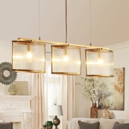 Candelabru cu suspendare din alamă, retro, rustic, de lux, cu 3 lumini, cu abajur din sticlă
