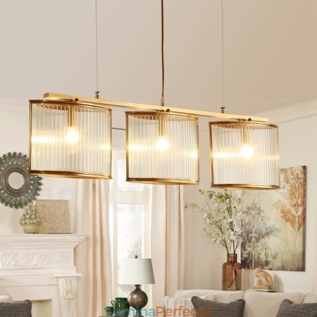 Candelabru cu suspendare din alamă, retro, rustic, de lux, cu 3 lumini, cu abajur din sticlă Candelabru cu suspendare din alamă, retro, rustic, de lux, cu 3 lumini, cu abajur din sticlă