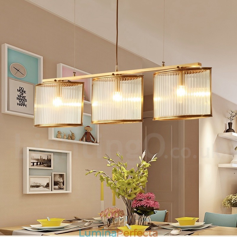Candelabru cu suspendare din alamă, retro, rustic, de lux, cu 3 lumini, cu abajur din sticlă