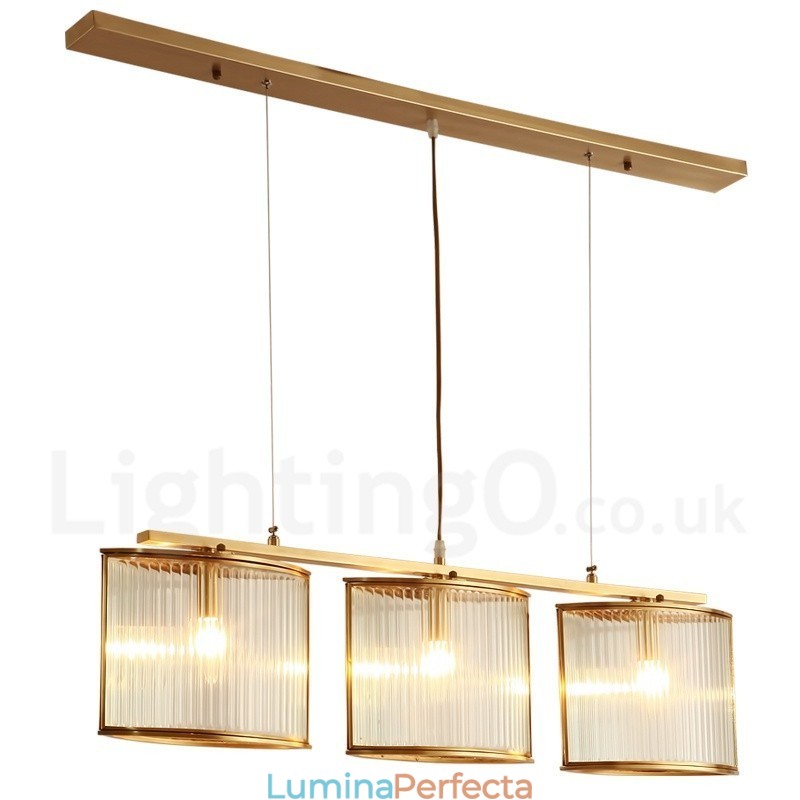 Candelabru cu suspendare din alamă, retro, rustic, de lux, cu 3 lumini, cu abajur din sticlă