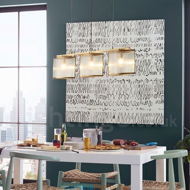 Candelabru cu suspendare din alamă, retro, rustic, de lux, cu 3 lumini, cu abajur din sticlă