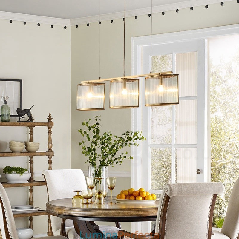 Candelabru cu suspendare din alamă, retro, rustic, de lux, cu 3 lumini, cu abajur din sticlă