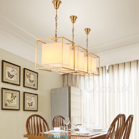 Candelabru cu suspendare din alamă, retro, rustic, de lux, cu 1 lumină, cu abajur din material textil Candelabru cu suspendare din alamă, retro, rustic, de lux, cu 1 lumină, cu abajur din material textil