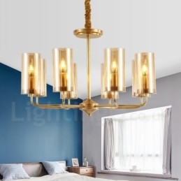Candelabru cu pandantiv din alamă, retro, rustic, de lux, cu 8 lumini, cu abajur din sticlă