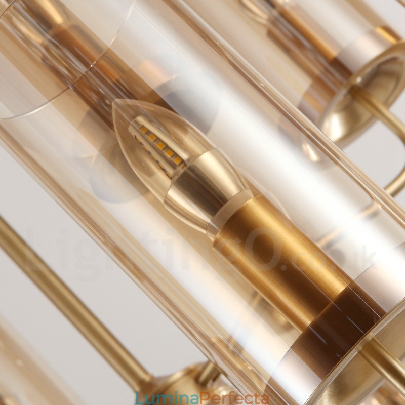 Candelabru cu pandantiv din alamă, retro, rustic, de lux, cu 8 lumini, cu abajur din sticlă