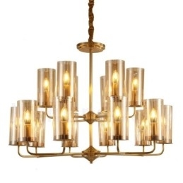 Candelabru cu pandantiv din alamă, retro, rustic, de lux, cu 16 lumini, cu abajur din sticlă