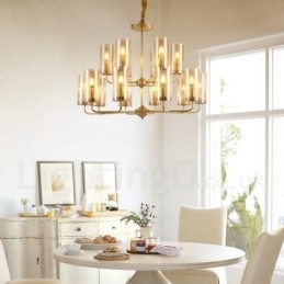 Candelabru cu pandantiv din alamă, retro, rustic, de lux, cu 16 lumini, cu abajur din sticlă