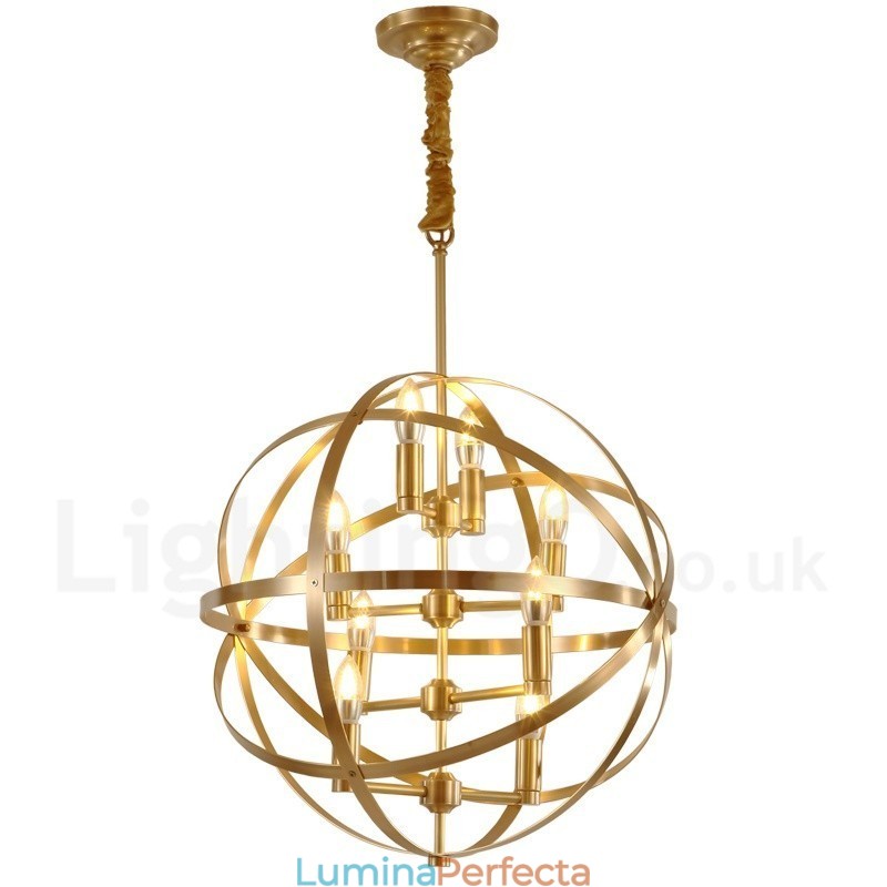 Candelabru cu pandantiv din alamă, retro, rustic, de lux, cu 8 lumini
