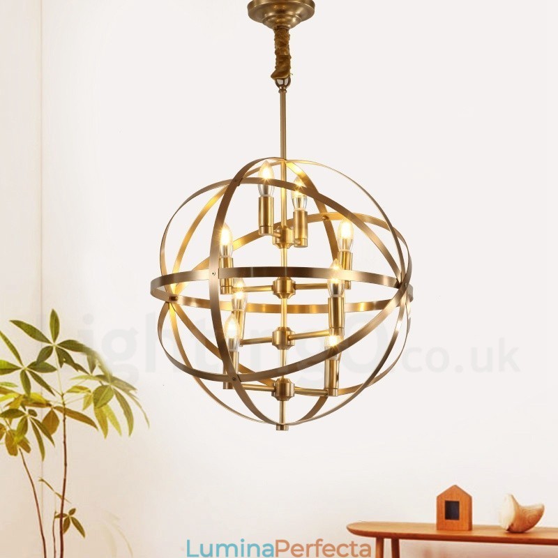 Candelabru cu pandantiv din alamă, retro, rustic, de lux, cu 8 lumini