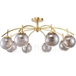 Candelabru cu pandantiv din alamă, retro, rustic, de lux, cu 8 lumini, cu abajur din sticlă