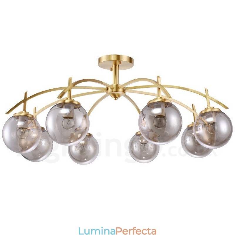 Candelabru cu pandantiv din alamă, retro, rustic, de lux, cu 8 lumini, cu abajur din sticlă