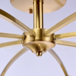 Candelabru cu pandantiv din alamă, retro, rustic, de lux, cu 8 lumini, cu abajur din sticlă