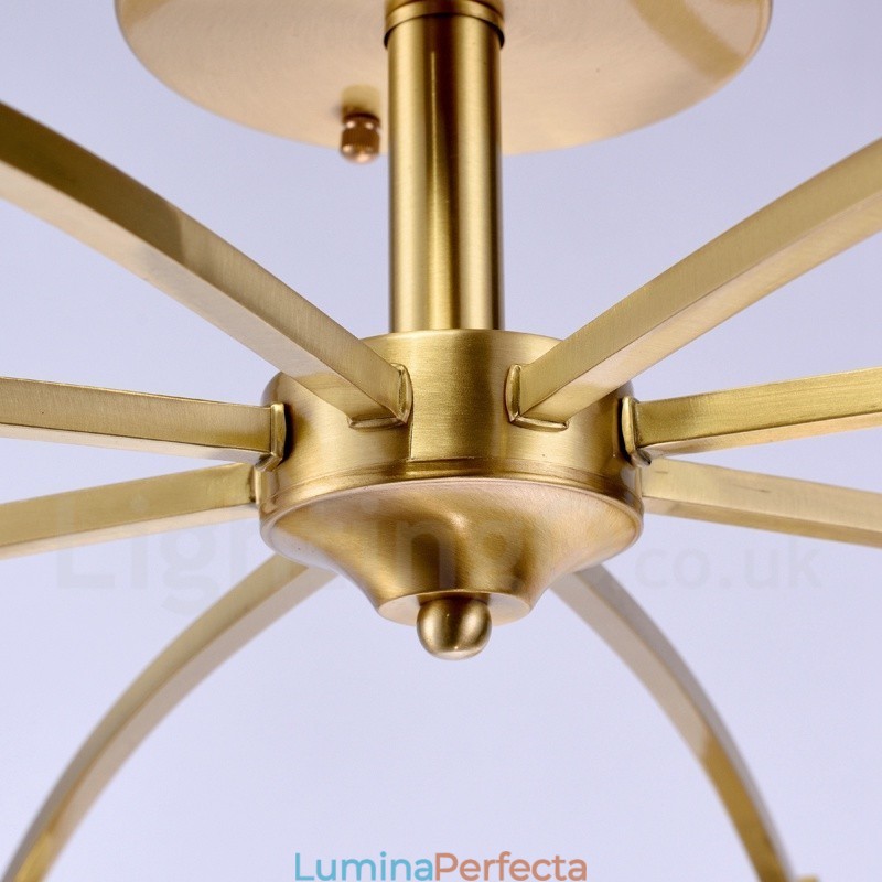 Candelabru cu pandantiv din alamă, retro, rustic, de lux, cu 8 lumini, cu abajur din sticlă