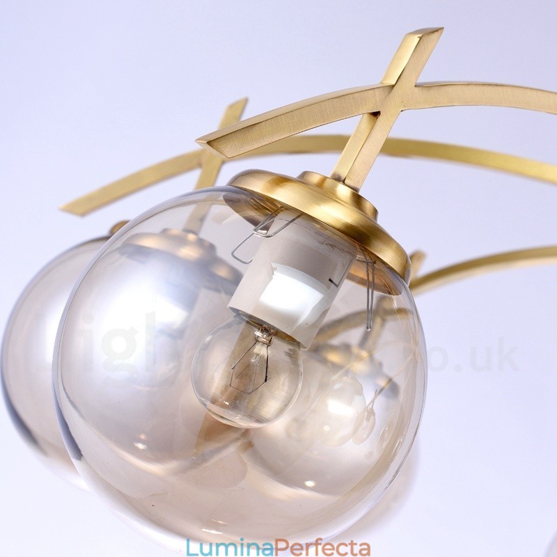 Candelabru cu pandantiv din alamă, retro, rustic, de lux, cu 8 lumini, cu abajur din sticlă