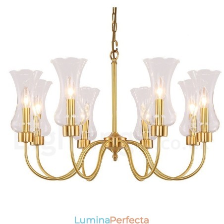 Candelabru cu pandantiv din alamă, retro, rustic, de lux, cu 8 lumini, cu abajur din sticlă Candelabru cu pandantiv din alamă, retro, rustic, de lux, cu 8 lumini, cu abajur din sticlă