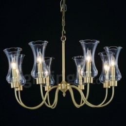 Candelabru cu pandantiv din alamă, retro, rustic, de lux, cu 8 lumini, cu abajur din sticlă