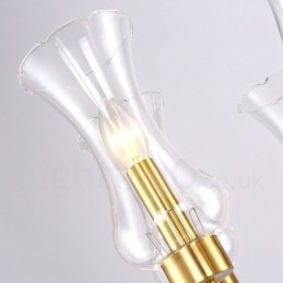 Candelabru cu pandantiv din alamă, retro, rustic, de lux, cu 8 lumini, cu abajur din sticlă