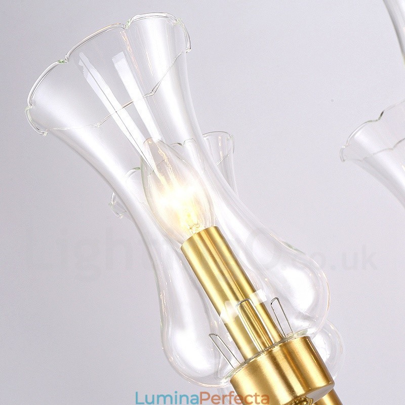 Candelabru cu pandantiv din alamă, retro, rustic, de lux, cu 8 lumini, cu abajur din sticlă