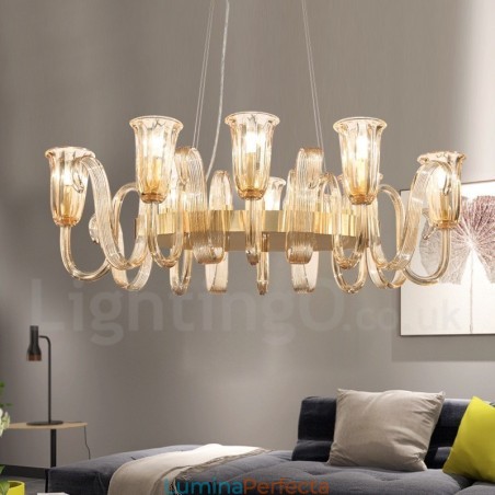Lampă suspendată cu 8 lumini, retro, rustic, lux, din aliaj de aluminiu, cu abajur din sticlă Lampă suspendată cu 8 lumini, retro, rustic, lux, din aliaj de aluminiu, cu abajur din sticlă