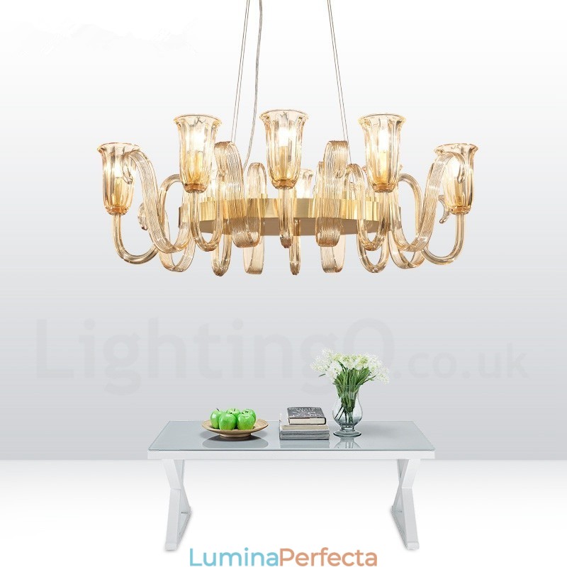 Lampă suspendată cu 8 lumini, retro, rustic, lux, din aliaj de aluminiu, cu abajur din sticlă