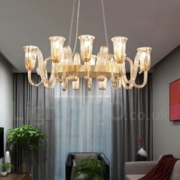 Lampă suspendată cu 8 lumini, retro, rustic, lux, din aliaj de aluminiu, cu abajur din sticlă